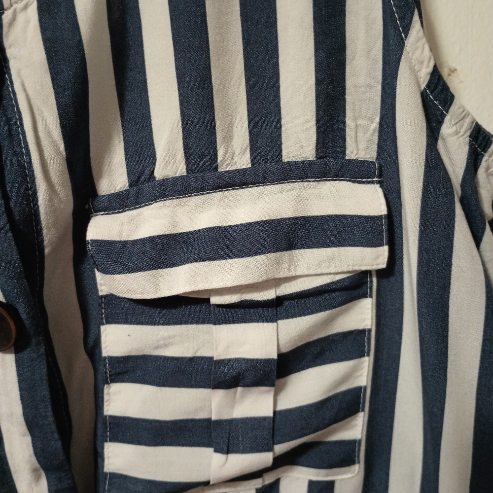 Ana Blue and White Striped Women's Top Small - Picture 4 of 9